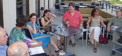 More party guests, including Alice Raver and Tim Fudge, enjoy the view. Photo